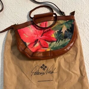 Patricia Nash Red and Brown Crossbody Bag with Floral Design